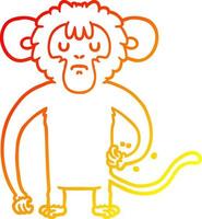 ligne de gradient chaud dessinant un singe de dessin animé se grattant vecteur