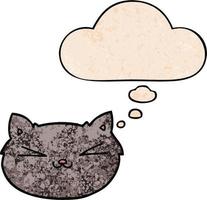 chat de dessin animé heureux et bulle de pensée dans le style de motif de texture grunge vecteur