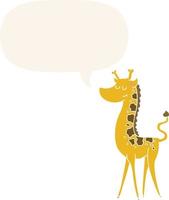 dessin animé girafe et bulle de dialogue dans un style rétro vecteur