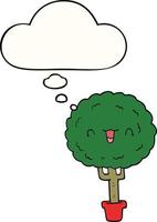 arbre heureux de dessin animé et bulle de pensée vecteur