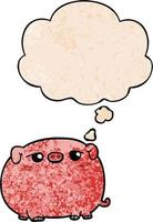 cochon de dessin animé mignon et bulle de pensée dans le style de motif de texture grunge vecteur