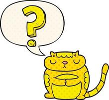 chat de dessin animé et point d'interrogation et bulle de dialogue dans le style de la bande dessinée vecteur