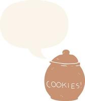 jarre à biscuits de dessin animé et bulle de dialogue dans un style rétro vecteur