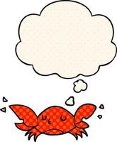 crabe de dessin animé et bulle de pensée dans le style de la bande dessinée vecteur