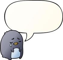 dessin animé pingouin qui pleure et bulle de dialogue dans un style dégradé lisse vecteur