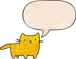 chat de dessin animé et bulle de dialogue dans un style de texture rétro vecteur