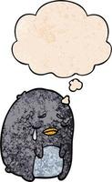dessin animé pingouin qui pleure et bulle de pensée dans le style de motif de texture grunge vecteur