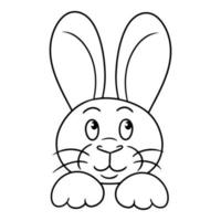 image monochrome, drôle de lapin mignon souriant, rêvant, illustration vectorielle en style cartoon sur fond blanc vecteur