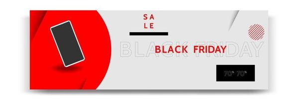 bannière de vente vendredi noir horizontale géométrique moderne minimale en noir, blanc et rouge. vecteur