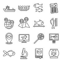 ensemble d'icônes de poisson d'ichtyologie, style de contour vecteur