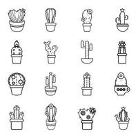 ensemble d'icônes de fleur de cactus, style de contour vecteur