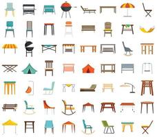 icônes de meubles de jardin définies vecteur plat isolé