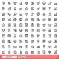 Ensemble de 100 icônes de marque, style de contour vecteur