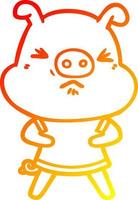 ligne de gradient chaud dessin dessin animé cochon en colère portant un tee shirt vecteur