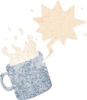 dessin animé tasse de café chaud et bulle de dialogue dans un style texturé rétro vecteur