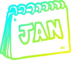 calendrier de dessin animé de dessin de ligne de gradient froid montrant le mois de janvier vecteur