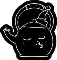 icône de dessin animé d'une bouilloire portant un bonnet de noel vecteur