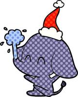 jolie illustration de style bande dessinée d'un éléphant jaillissant de l'eau portant un bonnet de noel vecteur