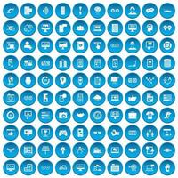 100 icônes d'interface définies en bleu vecteur