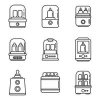 ensemble d'icônes de stérilisateur de biberon, style de contour vecteur