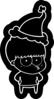 icône de dessin animé nerveux d'un garçon portant un bonnet de noel vecteur