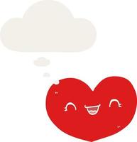 dessin animé coeur d'amour et bulle de pensée dans un style rétro vecteur