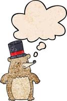 ours de dessin animé en chapeau haut de forme et bulle de pensée dans le style de motif de texture grunge vecteur