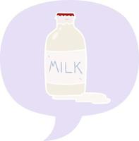 dessin animé pinte de lait frais et bulle de dialogue dans un style rétro vecteur