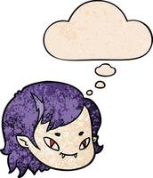 visage de fille vampire dessin animé et bulle de pensée dans le style de motif de texture grunge vecteur