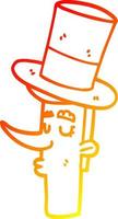 ligne de gradient chaud dessinant un homme de dessin animé portant un chapeau haut de forme vecteur