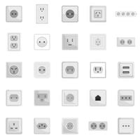 icônes de prise de courant définies vecteur plat isolé
