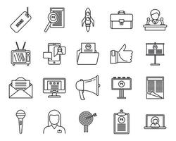 ensemble d'icônes de spécialiste des relations publiques de l'entreprise, style de contour vecteur