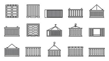 ensemble d'icônes de stockage de conteneurs de fret, style de contour vecteur