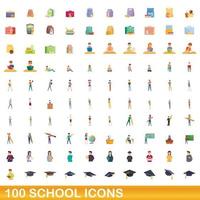 Ensemble de 100 icônes d'école, style cartoon vecteur