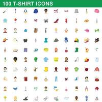 Ensemble de 100 icônes de t-shirt, style cartoon vecteur