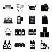 jeu d'icônes de supermarché, style simple vecteur