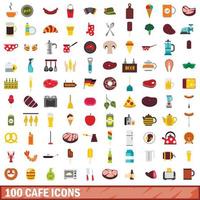 Ensemble de 100 icônes de café, style plat vecteur