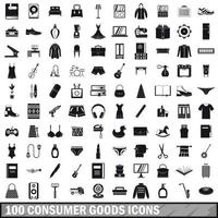 Ensemble de 100 icônes de biens de consommation, style simple vecteur