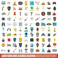 Jeu de 100 icônes de jeu en ligne, style plat vecteur