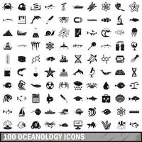Ensemble de 100 icônes d'océanologie, style simple vecteur
