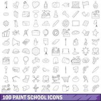 100 icônes d'école de peinture, style de contour vecteur