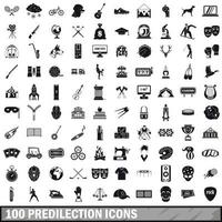 Ensemble de 100 icônes de prédilection, style simple vecteur