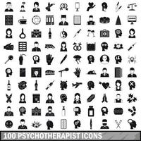 Ensemble de 100 icônes de psychothérapeute, style simple vecteur