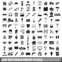 Ensemble de 100 icônes de rénovation, style simple vecteur
