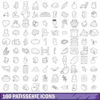 Ensemble de 100 icônes de pâtisserie, style de contour vecteur