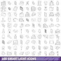 Ensemble de 100 icônes de lumière intelligente, style de contour vecteur