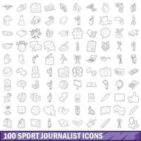 Ensemble de 100 icônes de journaliste sportif, style de contour vecteur