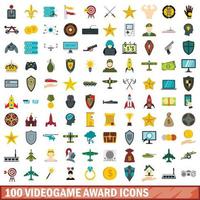 Ensemble de 100 icônes de prix de jeu vidéo, style plat vecteur