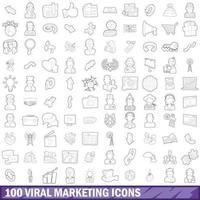 Ensemble de 100 icônes de marketing viral, style de contour vecteur