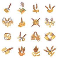 jeu d'icônes de pâtes au gluten, style dessin animé